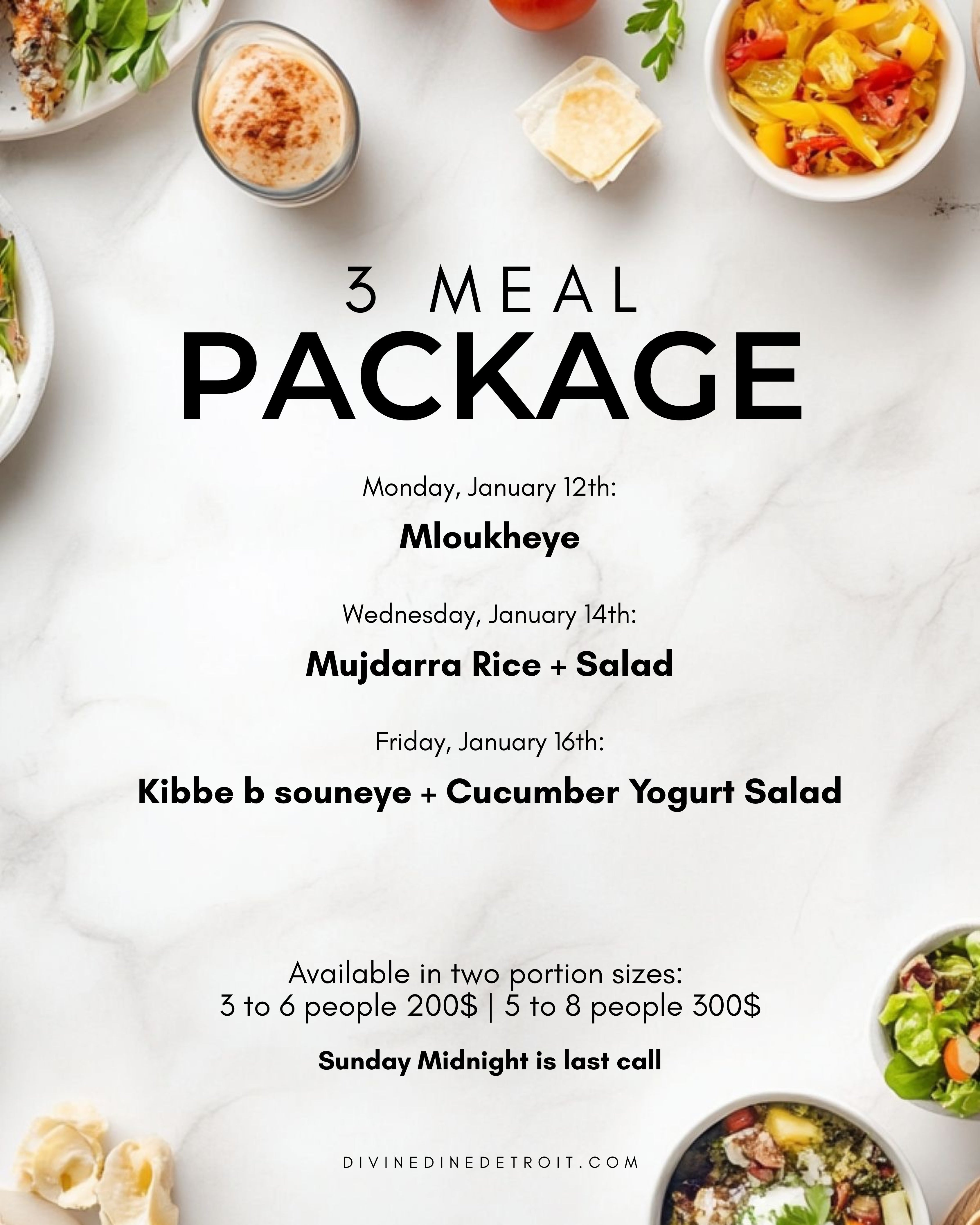 3 Meals Package ( 5 to 8 people )